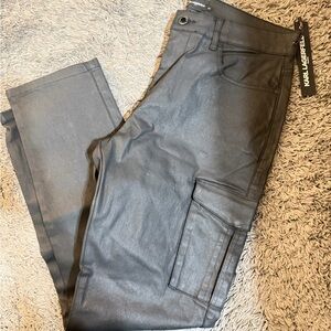 Karl Lagerfeld Men's Wax Coated Cargo Trouser Pants
